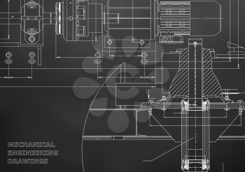 Engineering backgrounds. Mechanical engineering drawings. Technical Design. Blueprints. Black