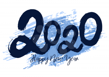 Happy New Year 2020. Holiday card, flyer, banner. Cover for calendar or business diary. Careless text design, calligraphy, brush drawing