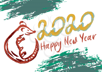 Happy New Year 2020. Year of the Rat. Holiday card, flyer, banner. Calendar cover, new year design. Brush calligraphy