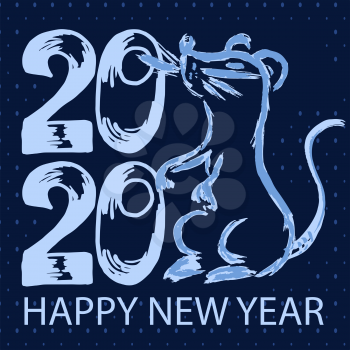 Happy New Year 2020. Year of the Rat. Symbol of the year. Holiday card, banner. Cover for calendar. Brush calligraphy