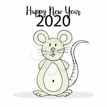 Year of the Rat 2020. Festive symbol on a white background. Happy New Year 2020. Banner, flyer. Cute Rat in Cartoon Style