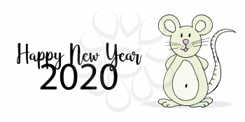 Year of the Rat. 2020 typographic inscription on a white background. Happy New Year 2020. Banner, flyer, postcard. Symbol of the year. Cartoon style