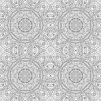 Seamless doodle pattern. Black and white background. Ethnic motives. Coloring Zentangl