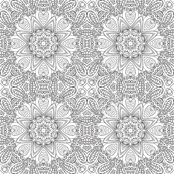 Seamless doodle pattern. Black and white background. Ethnic motives. Zentagl