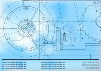 Vector drawing. Mechanical drawings on a blue background. Engineering