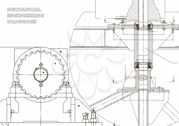 Blueprints. Mechanical construction. Engineering illustrations. Technical Design. Banner. White