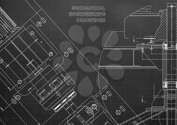 Blueprints. Mechanical construction. Technical Design. Cover. Banner. Black. Grid