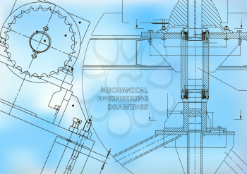 Blueprints. Mechanical construction. Technical Design. Engineering illustrations. Banner. Blue