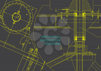Blueprints. Mechanical construction. Technical Design. Engineering illustrations. Banner. Gray