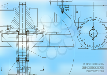 Blueprints. Mechanical engineering drawings. Cover. Banner. Technical Design. Blue