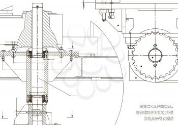 Blueprints. Mechanical engineering drawings. Cover. Banner. Technical Design. White