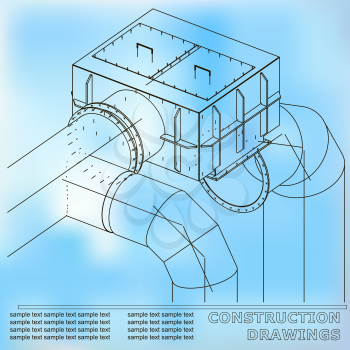 Drawings of structures. Pipes and pipe. 3d blueprint of steel structures. Blue