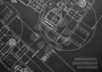 Mechanical Engineering drawing. Blueprints. Black