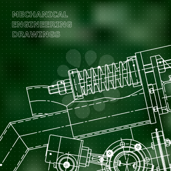 Mechanical engineering the drawing. Technical illustrations. The drawing for technical design. A cover, a banner. A place for the text. Green. Points