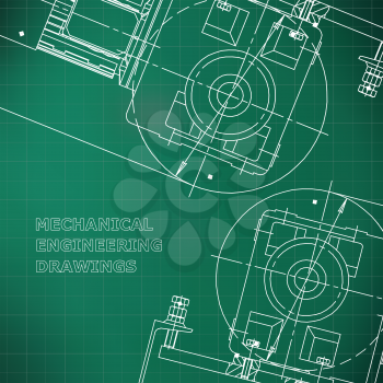 Mechanical engineering the drawing. Technical illustrations. The drawing for technical design. Cover, banner. Light green. Grid