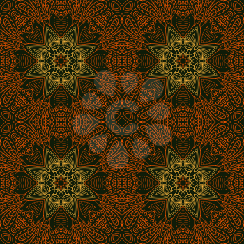 Seamless doodle pattern. Ethnic motives. Zentagl green and orange