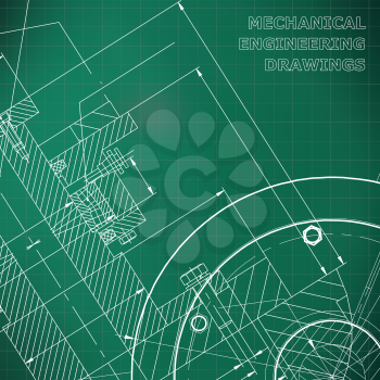 Light green background. Grid. Backgrounds of engineering subjects. Technical illustration. Mechanical engineering. Technical design. Instrument making. Cover, banner, flyer