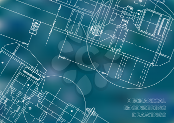 Mechanical Engineering drawing. Blueprints. Mechanics. Cover, background. Blue