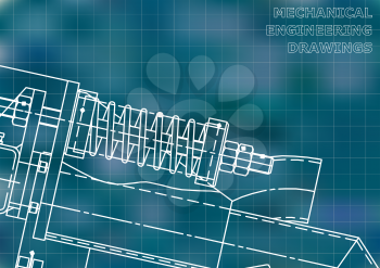 Mechanical engineering drawings. Background for inscription. Cover, Corporate Identity. Blue. Grid