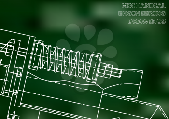 Mechanical engineering drawings. Background for inscription. Cover, Corporate Identity. Green