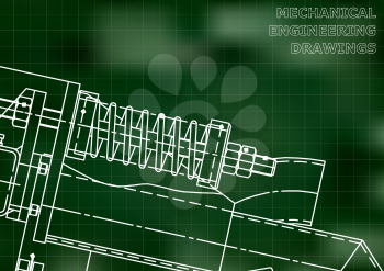 Mechanical engineering drawings. Background for inscription. Cover, Corporate Identity. Green. Grid