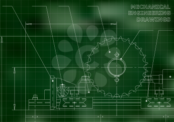 Mechanical engineering drawings. Vector Drawing. Green. Grid