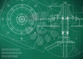 Mechanical engineering drawings. Vector. Light green. Grid