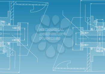 Mechanical engineering. Technical illustration. Backgrounds of engineering subjects. Blue and white