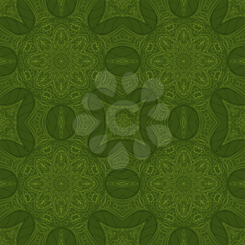 Seamless Mandala. Seamless green oriental pattern. Doodle drawing. Hand drawing. Snowflake, floral motifs