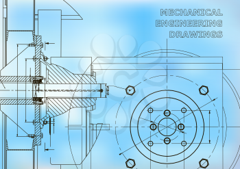 Technical illustration. Mechanical engineering. Backgrounds of engineering subjects. Technical design. Instrument making. Blue