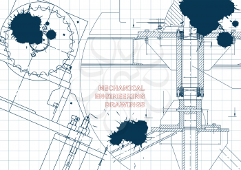 Blueprints. Mechanical construction. Technical Design. Engineering illustrations. Banner. Draft. Ink. Blots