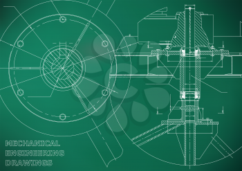 Mechanical engineering drawing. Light green background