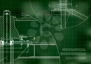 Mechanical engineering. Technical illustration. Green background. Grid