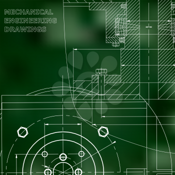 Mechanics. Technical design. Engineering style. Mechanical instrument making. Corporate Identity. Green background
