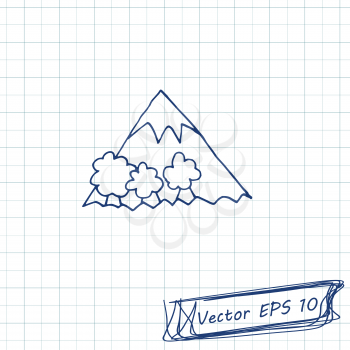Style of children's drawing. Doodle drawing on a sheet of notebook. Mountain. Contour