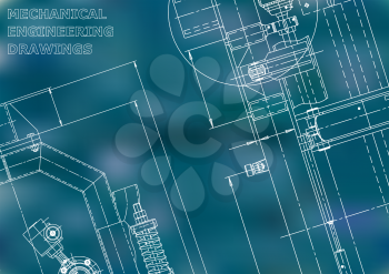 Blueprint, Sketch. Vector engineering illustration. Cover, flyer, banner, background. Instrument-making drawings. Mechanical engineering drawing. Technical illustrations, backgrounds. Scheme, plan. Blue background