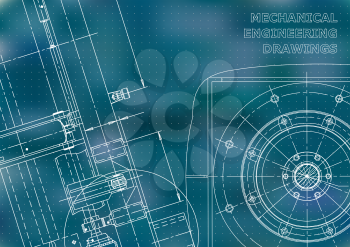 Blueprint. Vector drawing. Mechanical instrument making. Blue background. Points