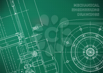Blueprint. Vector drawing. Mechanical instrument making. Light green background. Points