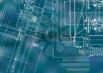 Blueprint. Vector engineering illustration. Computer aided design systems. Instrument-making drawings. Mechanical engineering drawing. Technical illustrations. Blue background. Points