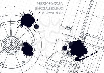 Cover, flyer, banner. Vector engineering illustration. Blueprint, background. Black Ink. Blots