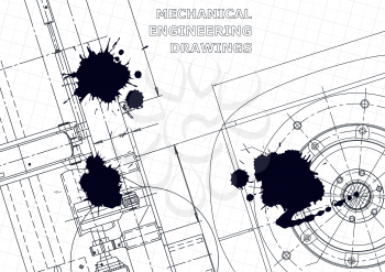 Cover. Vector engineering drawings. Black Ink. Blots. Technical abstract backgrounds