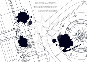 Cover. Vector engineering drawings. Black Ink. Blots. Technical abstract backgrounds. Technical
