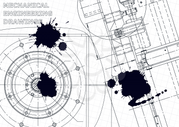 Cover. Vector engineering illustration. Black Ink. Blots