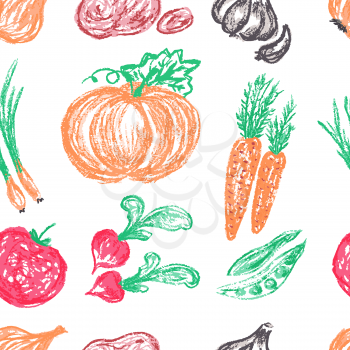 Cute stylish seamless pattern. Draw pictures, doodle. Beautiful and bright design. Interesting images for backgrounds, textiles, tapestries. Vegetables