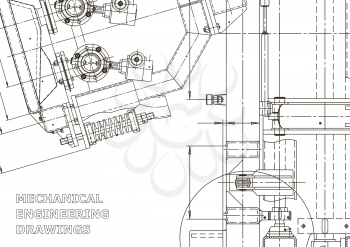 Machine-building industry. Instrument-making drawings. Computer aided design systems. Technical illustrations, backgrounds. Mechanical engineering drawing. Blueprint, diagram