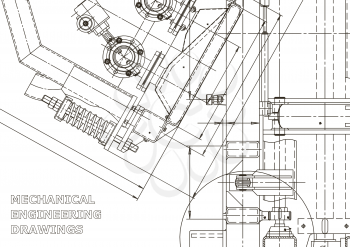 Mechanical engineering drawing. Machine-building industry. Instrument-making drawings. Computer aided design systems. Technical illustrations, backgrounds. Blueprint