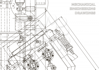Mechanical engineering drawing. Machine-building industry. Instrument-making drawings. Computer aided design systems. Technical illustrations, backgrounds. Blueprint, diagram, plan