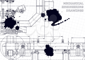 Mechanical instrument making. Technical illustration. Black Ink. Blots. Technical abstract background