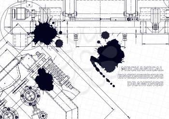 Technical abstract backgrounds. Vector engineering drawings. Black Ink. Blots. Technical