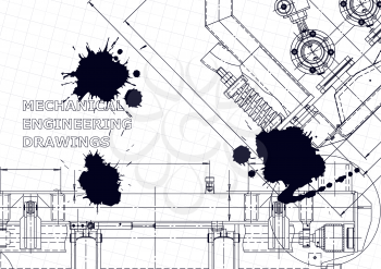 Technical abstract backgrounds. Vector engineering drawings. Black Ink. Blots. Technical illustration
